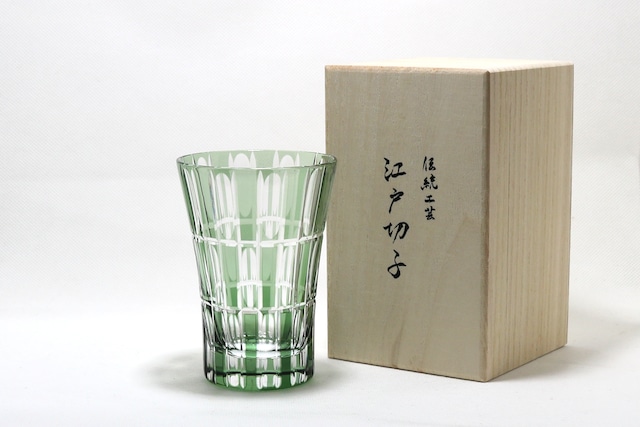 江戸切子　ロックグラス　菊扇　瑠璃